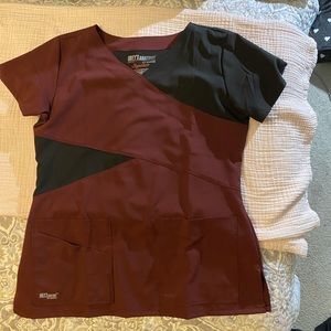Deep maroon & black scrub top